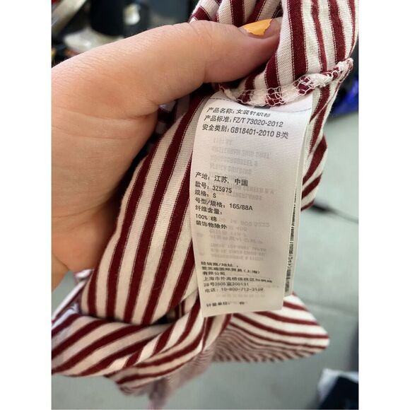 Hollister Red/White Stripe Long Sleeve Shoe Lace Collar Ladies Size Small - Picture 5 of 6